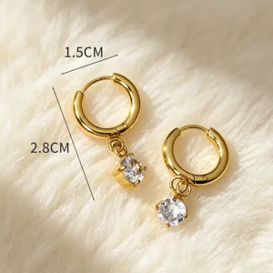 Stainless steel 18k gold plated hoop earrings with sparkling cubic zirconia detail close-up