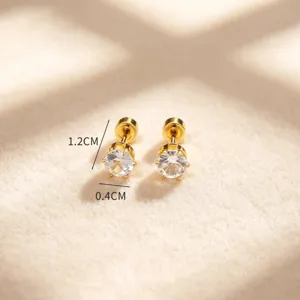 Boucles d'oreilles clous en acier titane et zircone fermoir vis bijou minimaliste 1 paire
