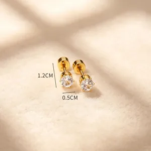 Boucles d'oreilles clous cartilage zircone acier titan longue tige variante or.