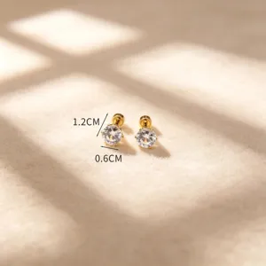Boucles d'oreilles clous en acier titane et zircone, design à vis compact, taille de 0.6cm.