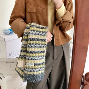 Fall Winter Warm Knitted Scarf For Women Men Retro Fair Isle Geometric Color Block Soft Comfortable Winter Neck Scarf