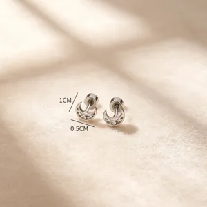 Boucles d'oreilles clous lune en acier inoxydable, bijoux de cartilage argentés.