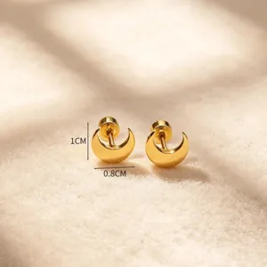 Boucles d'oreilles lune en acier inoxydable avec fermoir vis, bijoux delicats.