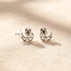 Boucles d'oreilles lune en acier inoxydable minimaliste à vis 1cm 0.8cm dos