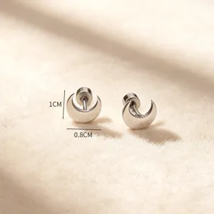 Boucles d'oreilles clous lune en acier inoxydable avec vis, bijou minimaliste élégant.