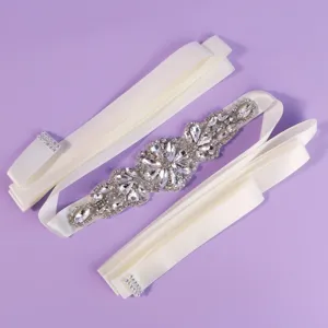 Bridal rhinestone wedding dress belt with sparkling crystal satin sash for evening gown