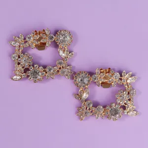 Crystal rhinestone shoe clips set, elegant floral square metal shoe charms for wedding bridal shoes.
