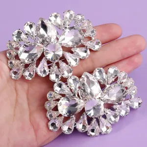 Sparkling crystal rhinestone shoe clips set, elegant detachable shoe charms for high heels wedding party.