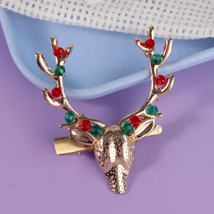 Natale corna di cervo forcina oro metallo rosso verde strass festa molletta per capelli