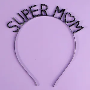 Serre-tete en metal avec strass Super Mom pour fetes, fete des meres et accessoire cheveux.