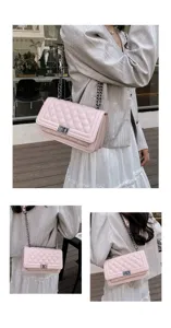 Elegant pink quilted shoulder bag with chain strap, chic cross body purse for women.