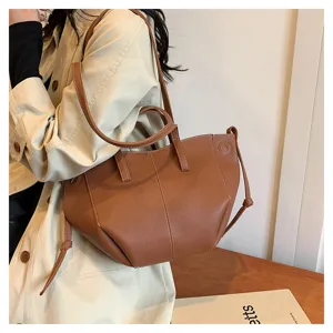 Women's brown leather shoulder bag stylish tote large capacity chic wing handbag daily