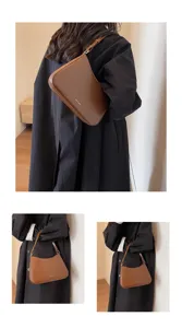 Brown vintage baguette shoulder bag, minimalist underarm bag design for women daily style.