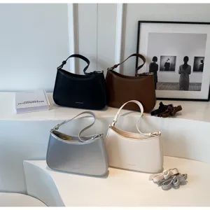 Stylish minimalist leather baguette underarm shoulder bag with adjustable strap in four colors