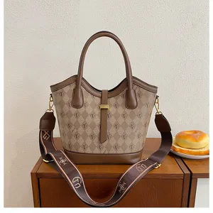 Retro women bucket bag PU leather vintage style large capacity shoulder handbag casual daily use