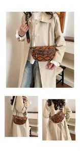 Retro snake print women crossbody bag, stylish casual chest bag with zipper and shoulder strap.