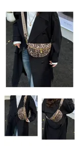 Fashion leopard print chest bag for women, stylish crossbody bag with wide strap, trendy design.