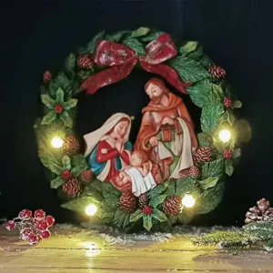 Christmas Nativity wreath ornament resin craft holiday wall hanging home decoration detail