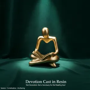 Detailed view of the golden abstract reading thinker sculpture, perfect for study and home decor.