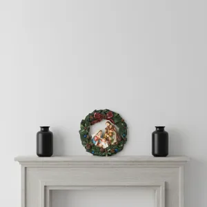 Detailed view of the Christmas nativity resin wreath ornament, ideal for holiday home decor.