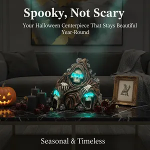 Halloween skeleton solar figurine gothic resin statue tabletop spooky decor glowing collectible