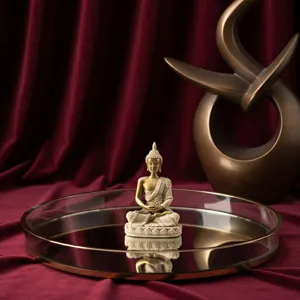 Exquisite mini Buddha statue detail, Zen resin ornament for home living room entryway decor.