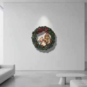 Christmas wreath nativity scene resin wall hanging holiday home decor festive artwork detail