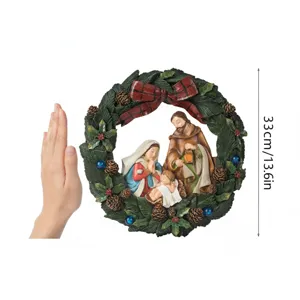 Christmas Nativity Resin Wreath Wall Hanging Relief Art Festival Holiday Home Decor Sacred Family Gift Decoration