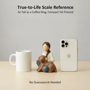 Resin girl hugging dog figurine desktop decor, cute scale reference home ornament.
