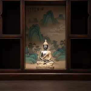 Detailed view of mini zen Buddha resin figurine, perfect for home living room decor ornament.