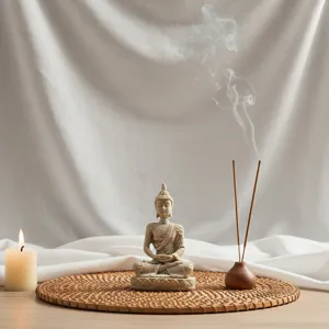 Mini Zen resin Buddha statue ornament for home living room decor, peaceful meditation art.