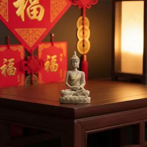 Detailed view of a mini resin Buddha statue zen home decor ornament for living room