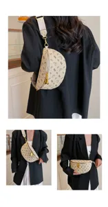 Stylish crescent chest bag with cute bear print, wide strap and casual daily fashion use.
