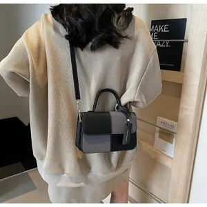 Stylish color-blocked retro small square bag for women, chic crossbody shoulder handbag.