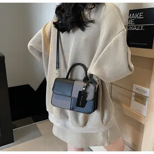Retro color-block shoulder bag for women, fashion top-handle crossbody bag with chic design.
