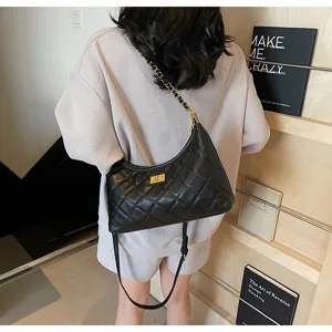 Black quilted shoulder bag for women, chic chain strap dumpling crossbody bag daily style.