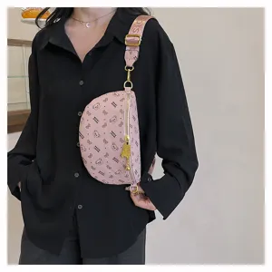 Fashionable pink chest bag with cute bear pattern, crossbody fanny pack for women and girls.