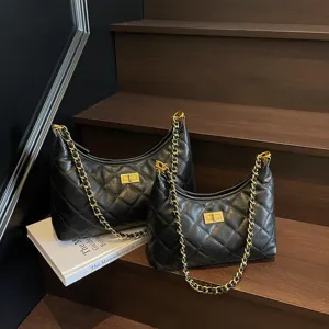 Women Quilted Chain Shoulder Bag PU Leather Crossbody Flap Bag Vintage Casual Satchel Handbag Daily Purse