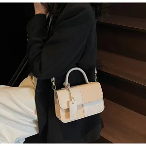 Trendy color-blocked women handbag retro commuter top handle shoulder crossbody bag.