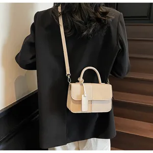 Colorblock retro women handbag stylish top handle crossbody bag for daily commute and fashion wear.