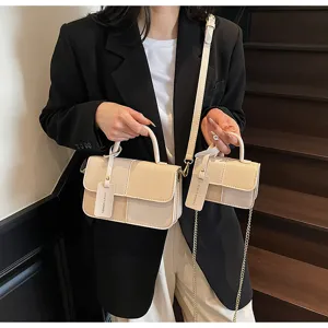 Stylish color-block contrast mini handbag set, chic top handle crossbody bag for women.