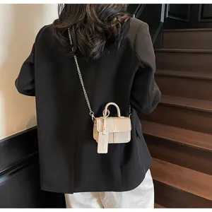 Color-block vintage small square bag with chain strap and handle for women commuting.