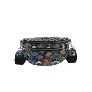 Colorful snakeskin pattern waist bag women trendy fashion casual crossbody chest bag main