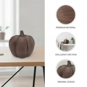 Resin wood grain pumpkin ornament detail view, showcasing premium material and original design.