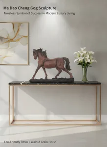 Resin horse sculpture home decor luxury entryway table ornament walnut grain finish