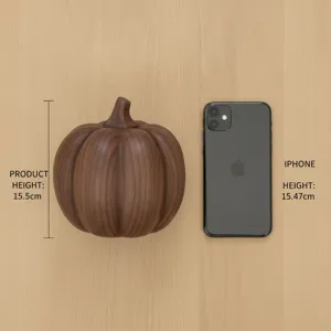Resin pumpkin decor detail view, high-end wood grain desktop ornament for autumn and home.