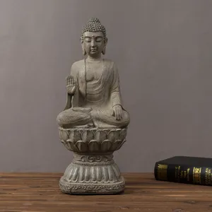 Resin Buddha statue sculpture meditating on lotus base home decor figurine zen desk art
