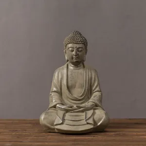 Zen Buddha statue resin figurine, vintage Sakyamuni sculpture for living room home decor.