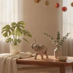 Resin elephant figurine home decor desktop ornament vintage lucky animal sculpture table display.