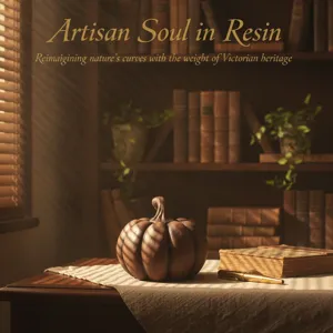 Exquisite resin pumpkin decor detail shot, rustic autumn aesthetic ornament for home cozy desk.